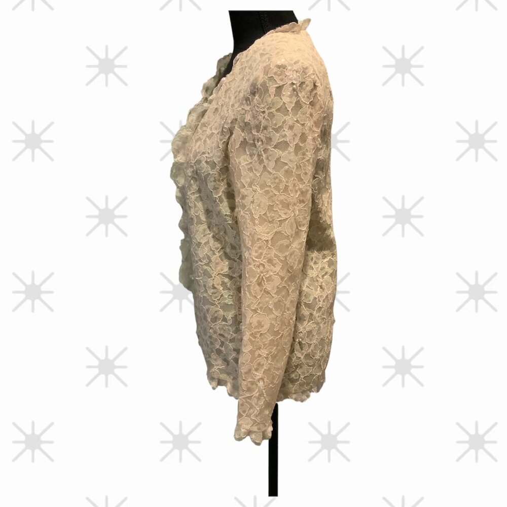 Jack Bryan Vintage Sequin Beaded Ivory Lace Scalloped Edge Elegant Jacket - Picture 4 of 11